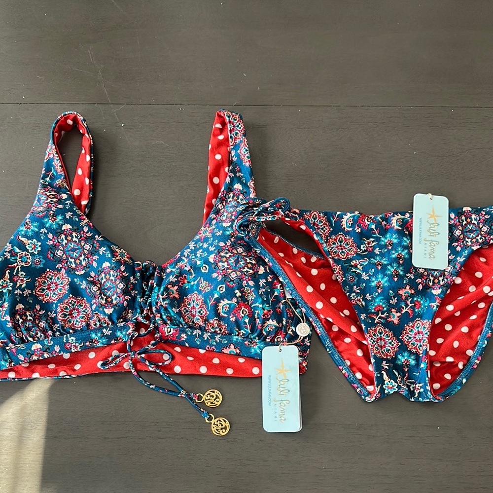 Luli Fama! Blue and Red Floral Swim Coverup